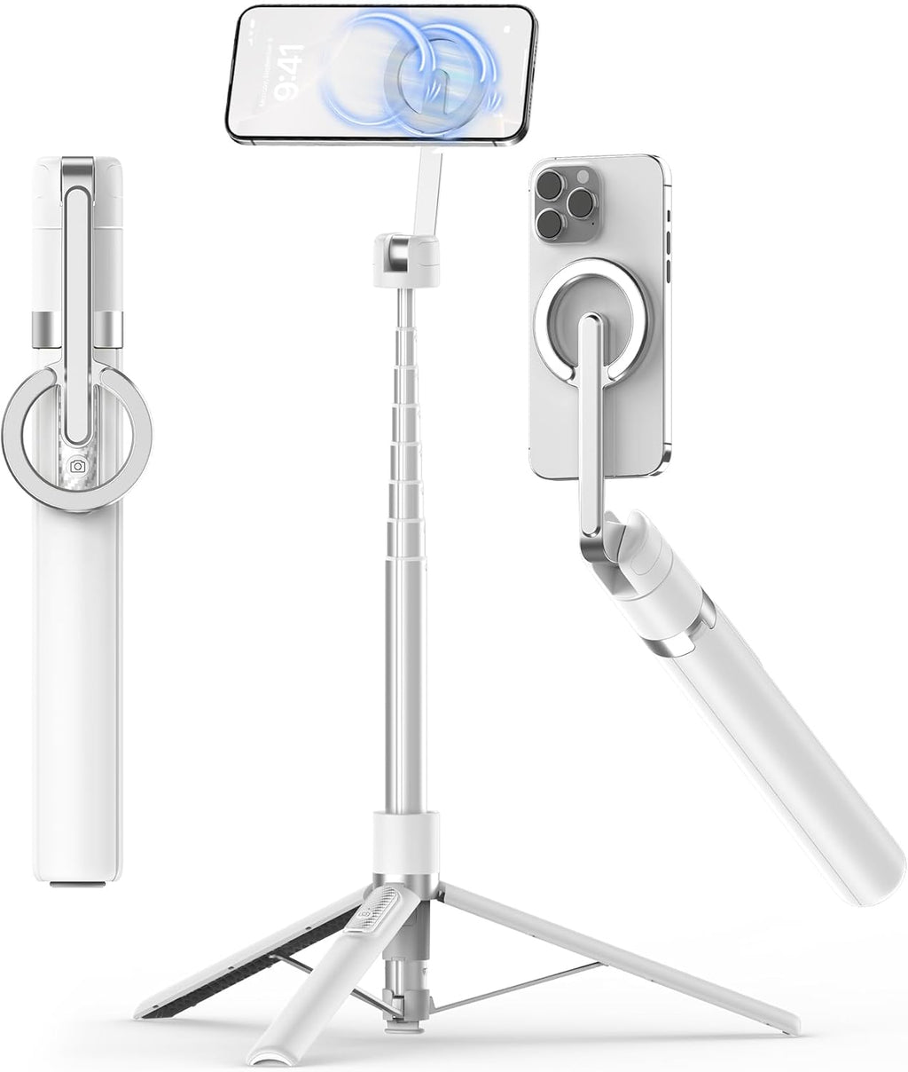 68" Magnetic Aluminum Phone Tripod Selfie Stick for iPhone & Android | Rechargeable Remote,360° Rotatable Foldable