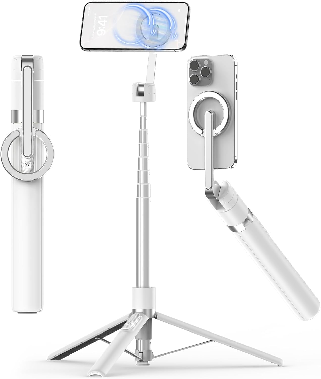 68" Magnetic Aluminum Phone Tripod Selfie Stick for iPhone & Android | Rechargeable Remote,360° Rotatable Foldable