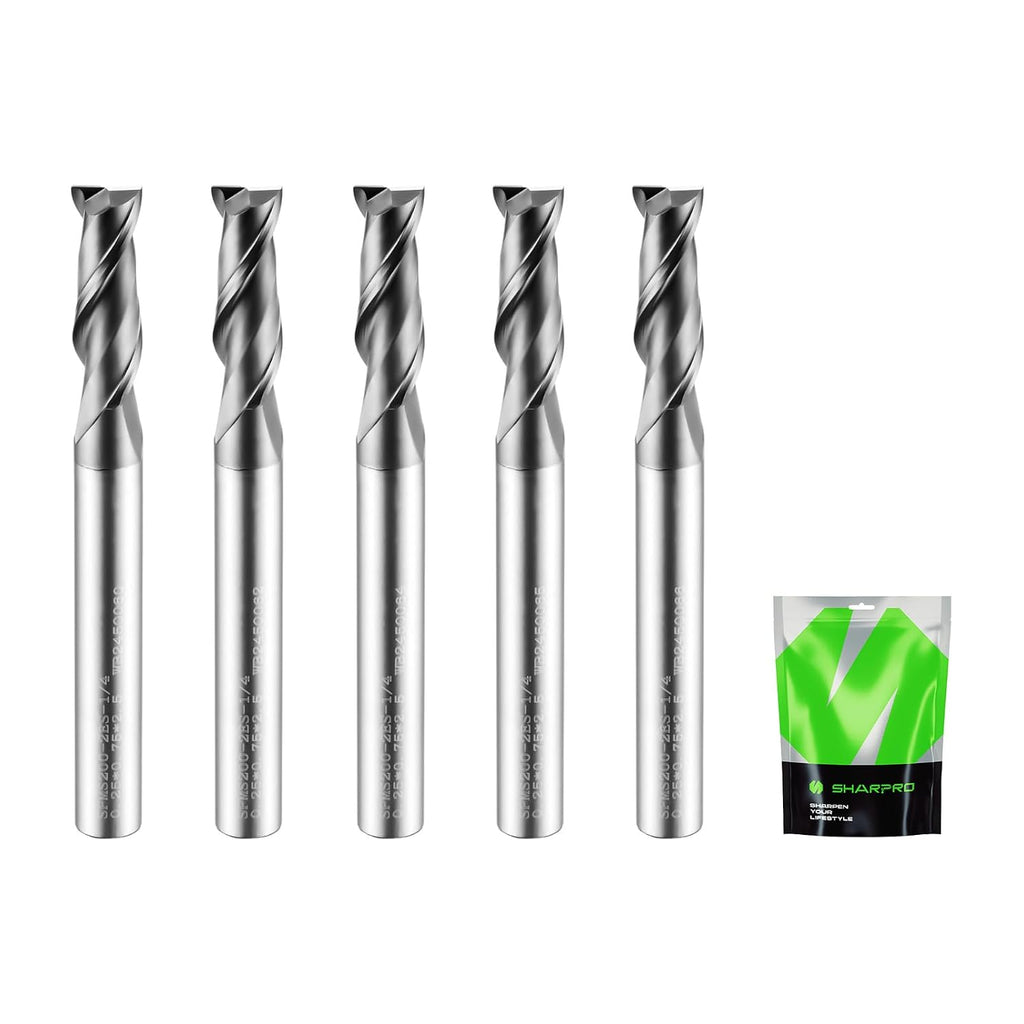 1/4'' Shank Carbide End Mills, 2 Flute Square End Mill Bits (5PCS)