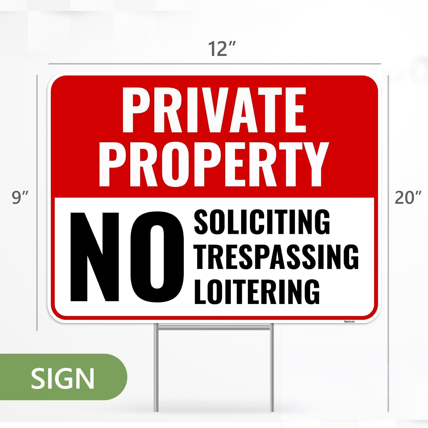 2PC Private Property No Soliciting Trespassing Loitering Signs with Metal Stakes, 12"x9" - Corrugated Plastic - No