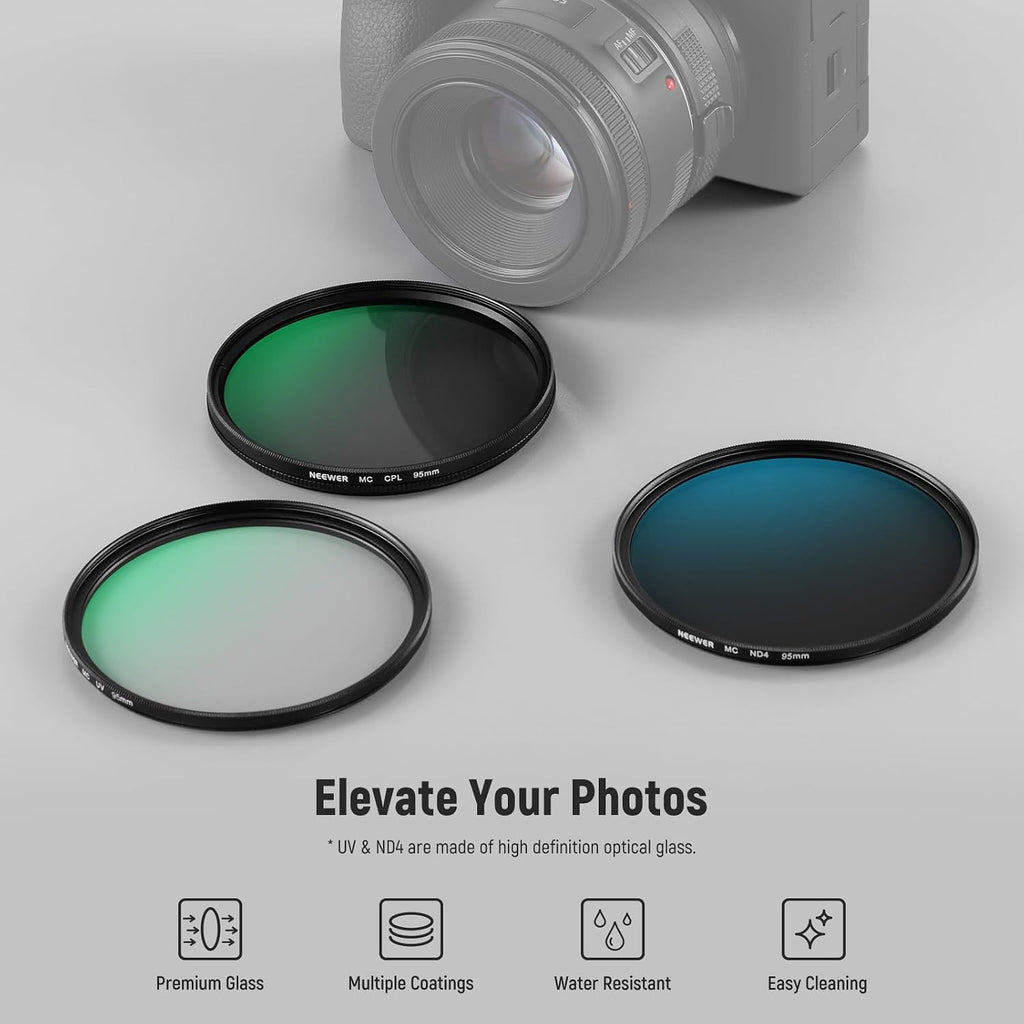 95mm UV CPL ND Lens Filter Kit with Hard Shell Storage Case, Multicoated Optical Glass & Aluminum Alloy Frame, UV +