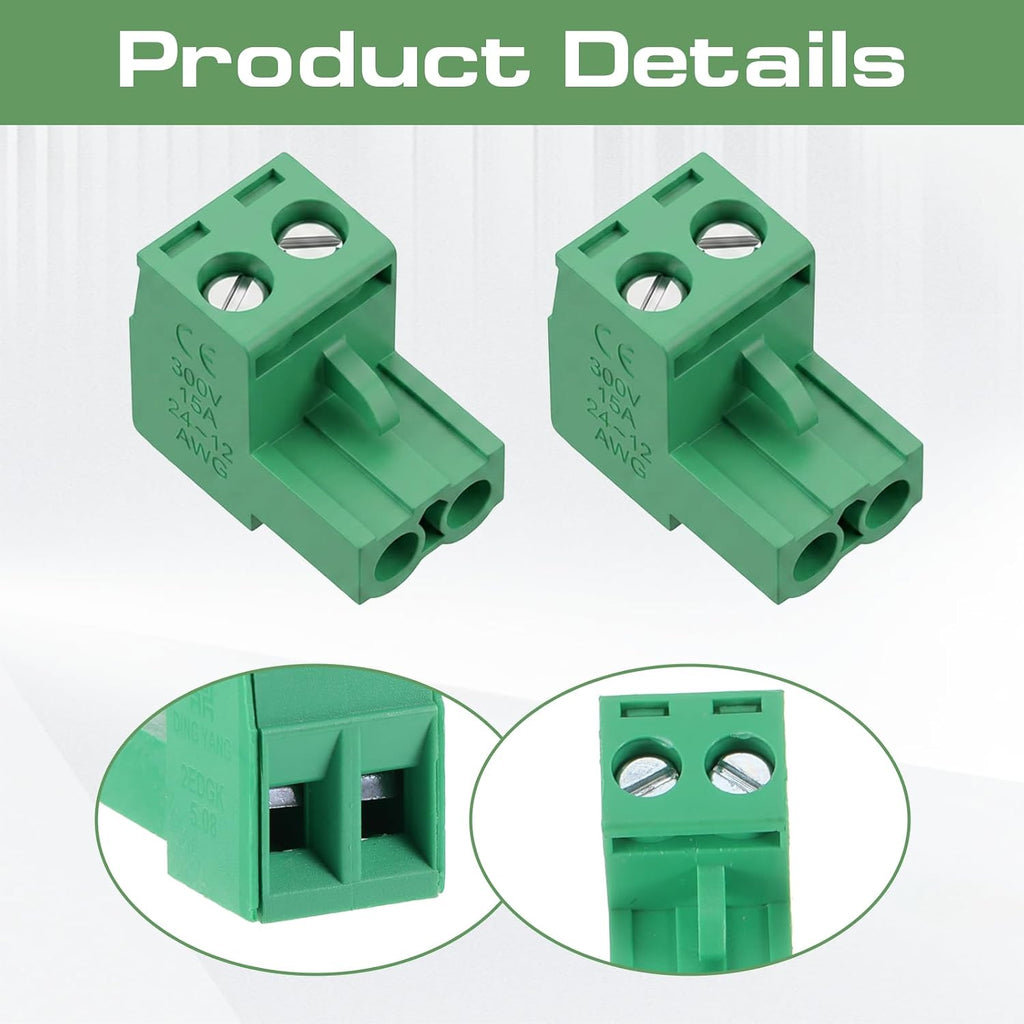 20 pcs 2 Pin 5.08mm Pitch PCB Angle Screw Terminal Block Plug Connector
