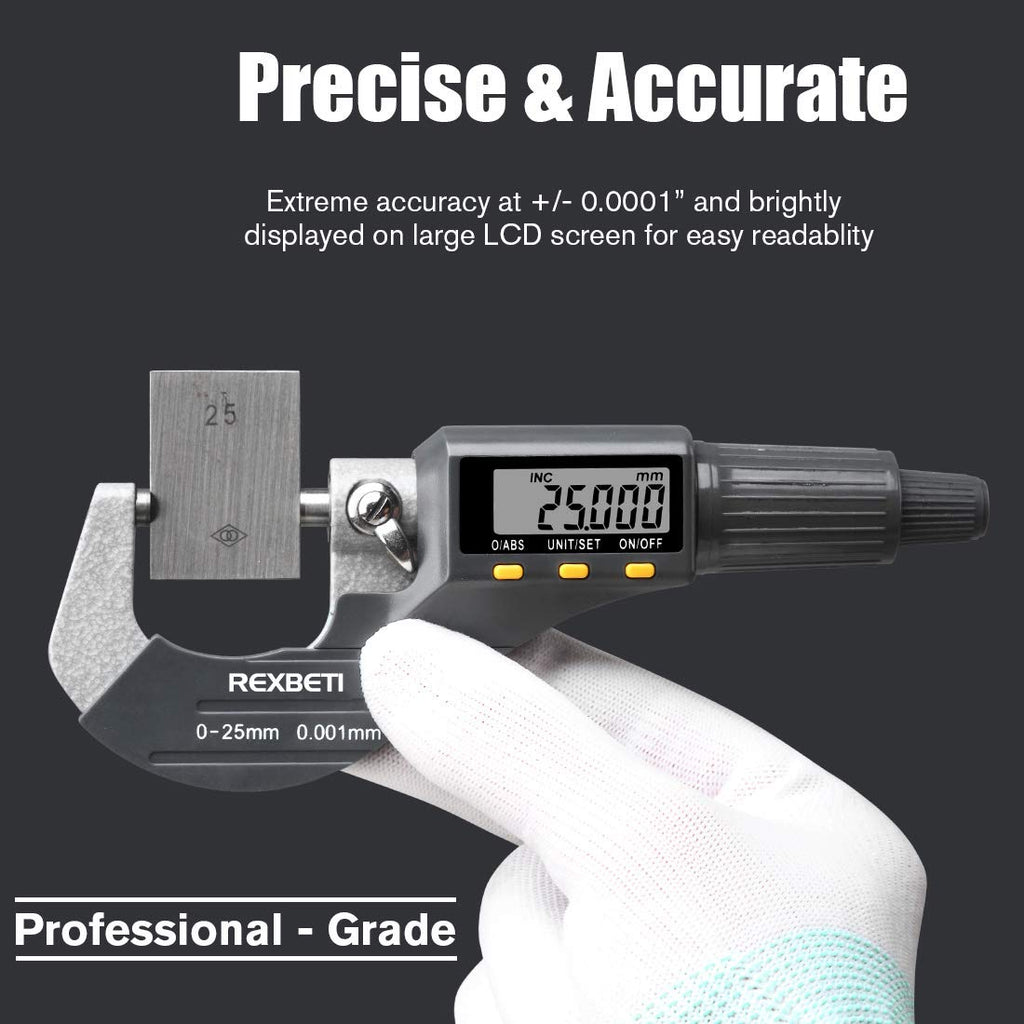 REXBETI Outside Micrometer, Ultra-Precision Carbide Tipped Measuring Tool
