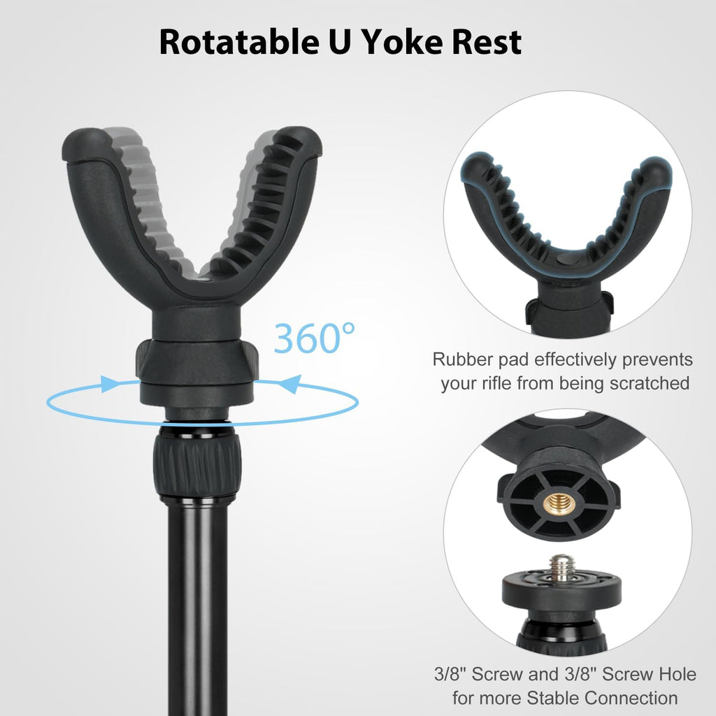 Shooting Tripod Hunting Rest V Yoke Shooting Sticks with 360° Rotate Height Adjustable 9"- 69" Aluminum Portable