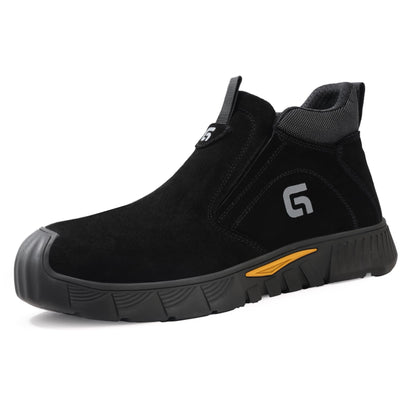 Steel Toe Shoes for Men Welding Work - Slip-On, Mid-Top, Black