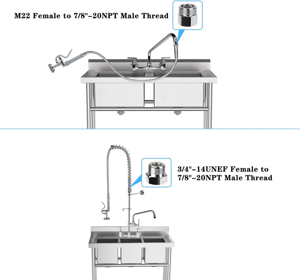Pre Rinse Spray Valve with Stainless Hose 44inch Flexible Commercial Sink Faucet Replacement Kit 1.42GPM High