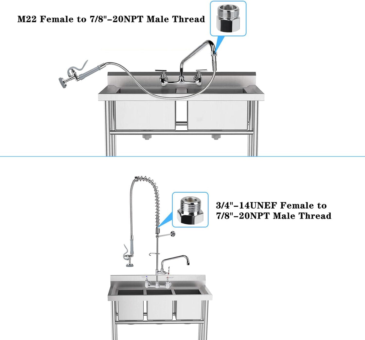 Pre Rinse Spray Valve with Stainless Hose 44inch Flexible Commercial Sink Faucet Replacement Kit 1.42GPM High