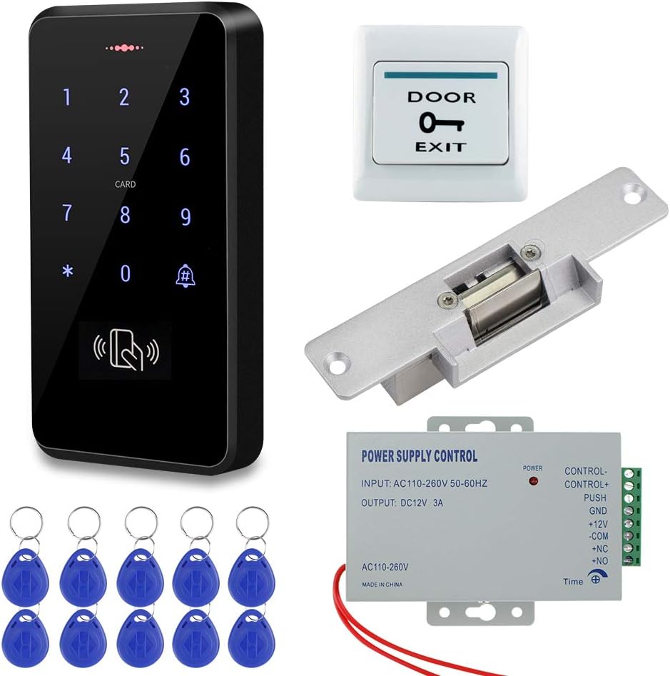 RFID Access Control System Kit Outdoor IP68 Waterproof Access Control Keypad + NC Fail Safe Electric Strike Locks +