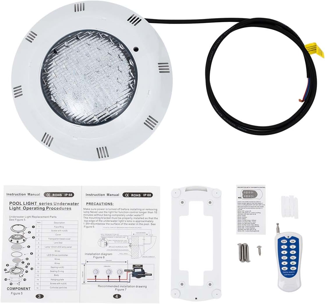 11.6Inch Pool Lights for Inground Pool, AC12V 45w Color Changing Spa Light, LED Inground Pool Light with Remote