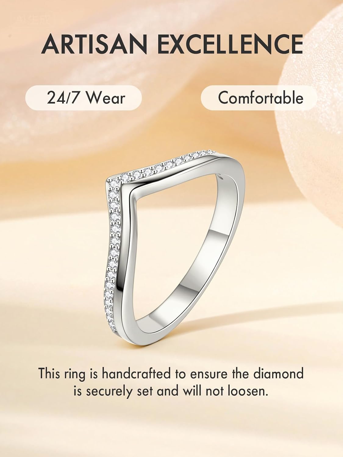 Moissanite Curved Wedding Band for Women, D Color VVSI Clarity, Moissanite Wishbone Stacking Ring, 5X 14K Gold Plated