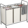 3 Section Laundry Hamper, Beige Laundry Basket 135L Laundry Sorter | Laundry Room Organization with Heavy Duty