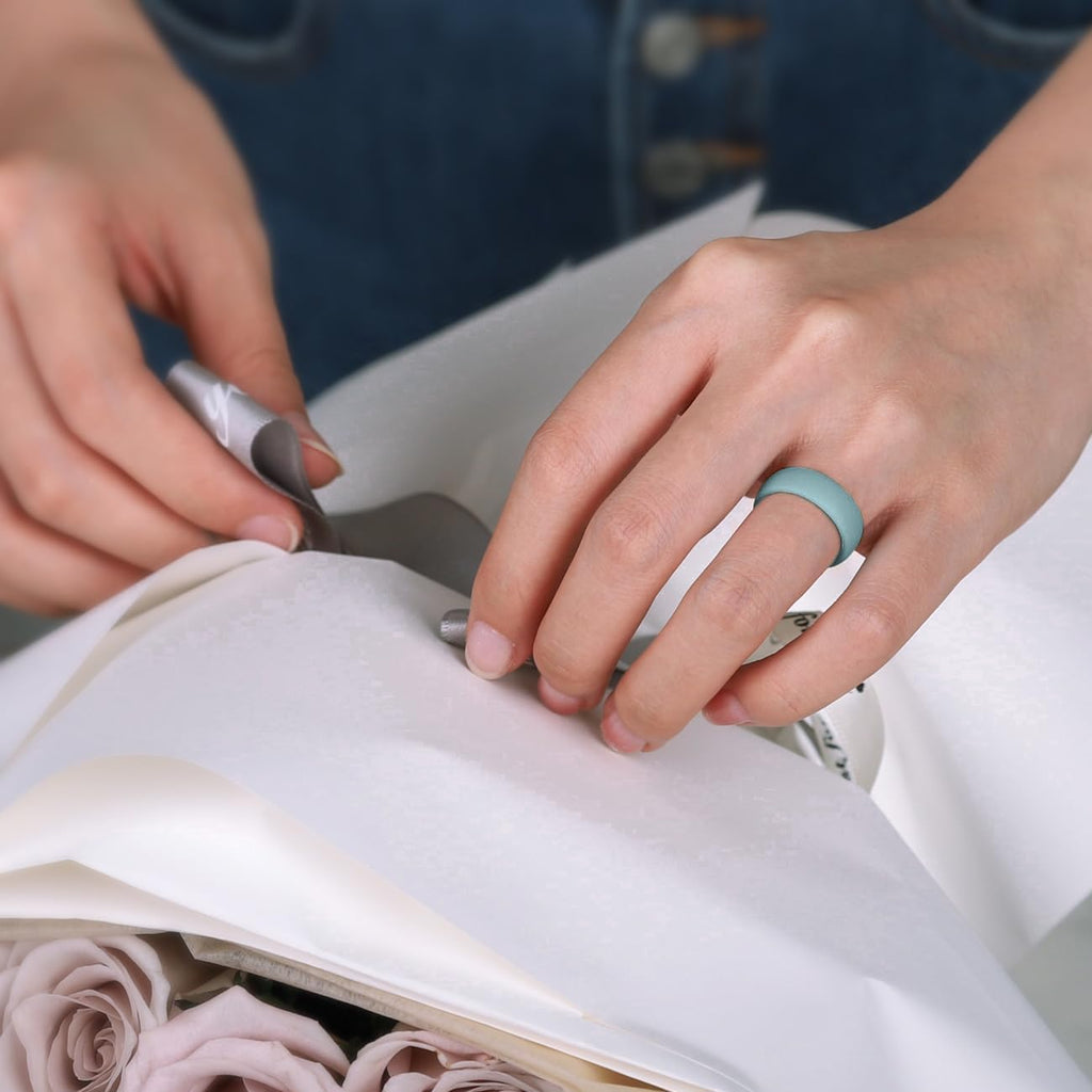 Women's Engagement Rings, Silicone Inner Arc Ergonomic Breathable Design with half sizes, Rubber Wedding Band