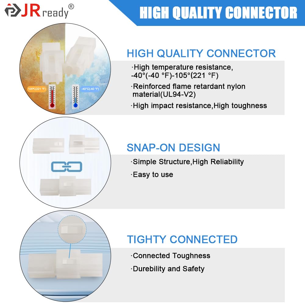 JRready ST6410 062" 9 Pin Conenctor Kit Molex Male and Female Power Housing Plug 18-24AWG Crimp Terminals 1.57mm Dia, Pins Sockets Standard .062" 03061092 and 03062092 3.68mm Pitch 4Pairs
