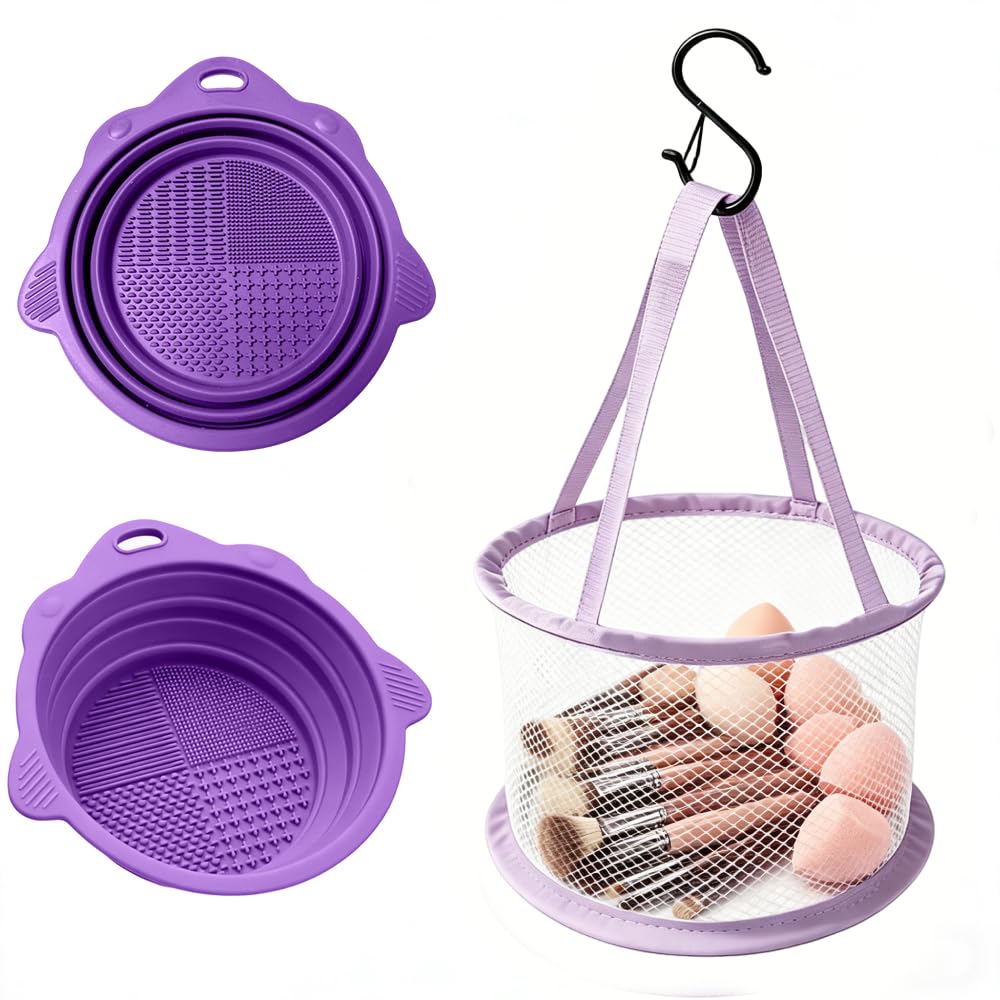 Makeup Brush Cleaner Mat & Drying Basket, Makeup Brush Cleaner and Dryer, Make Up Brush Cleaner Pad & Solution 3 In