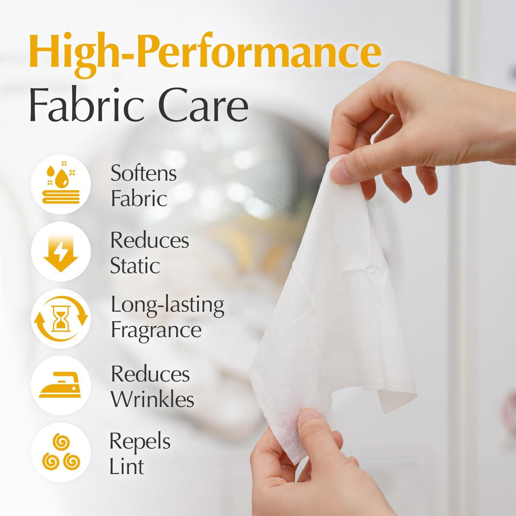 Scented Dryer Sheets, Pre-Moistened Fabric Softener Sheets, Reduces Static, Fights Wrinkles, Plant-Based