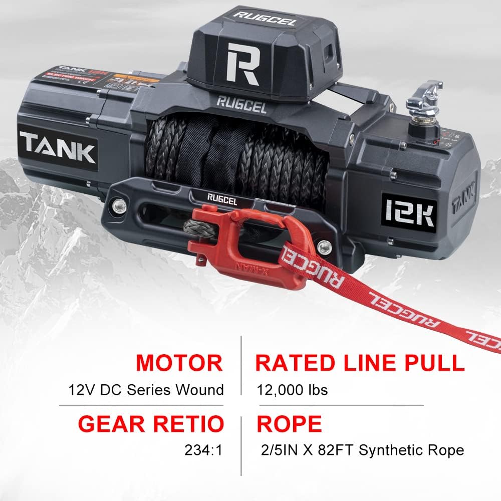 12000lb New Waterproof Electric Synthetic Rope Winch 12V with Hawse Fairlead,2 in 1 Infrared Remote Control,Wired
