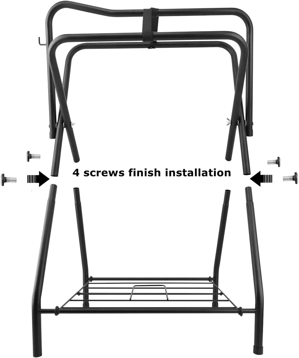 Folding Saddle Rack Heavy Duty Freestanding Horse Saddle Stand Detachable Saddle Rack Stand with Bottom Storage for