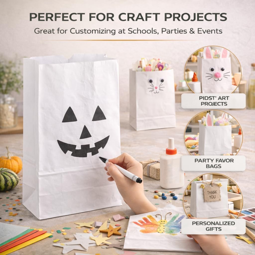 Kraft White Bag 8-100 8lb Kraft White Paper Bags - Pack of 100ct, White Bags