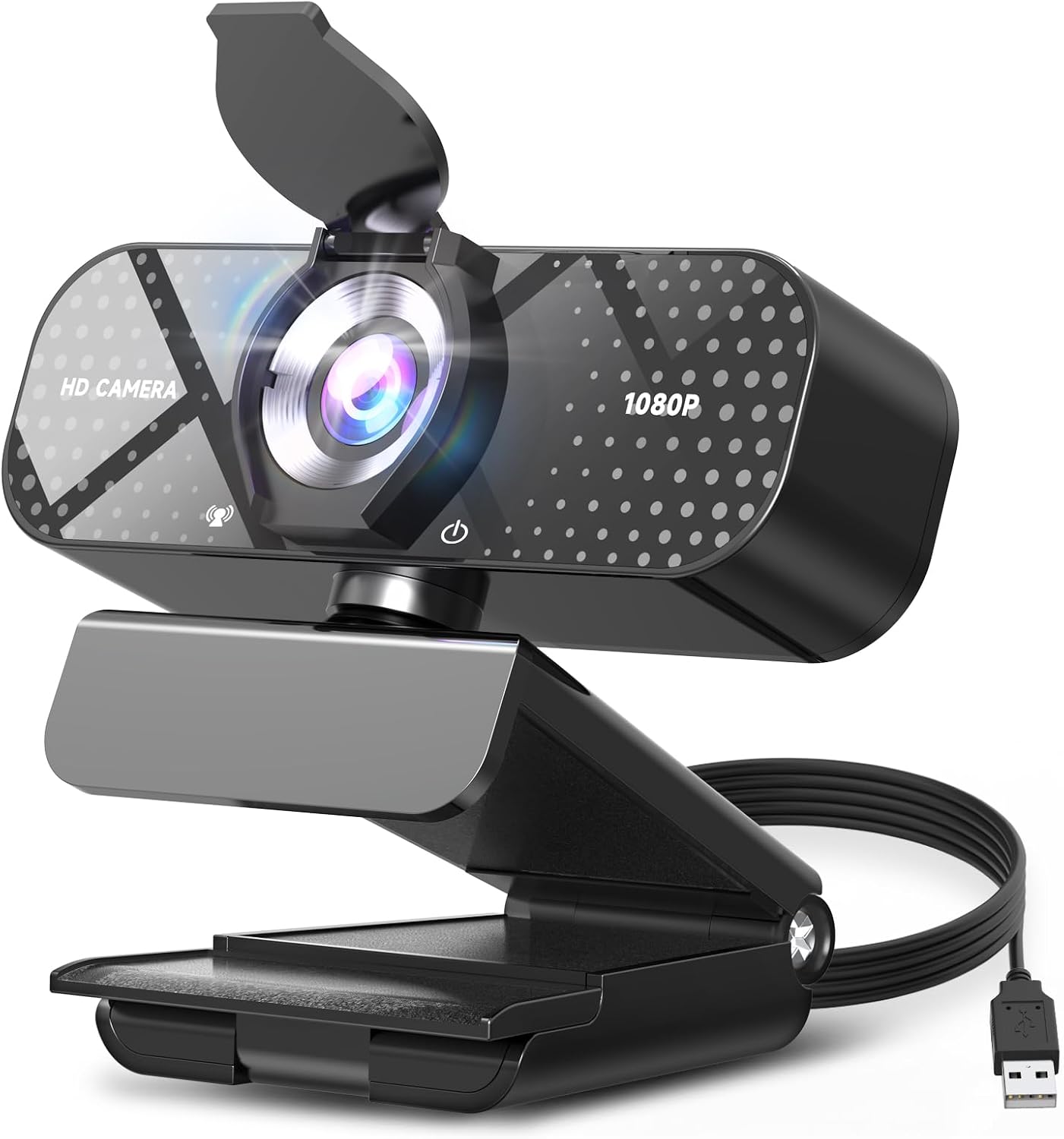 1080P Full HD Webcam with Noise-Canceling Mic, Auto Light Correction, Privacy Cover and Wide Angle Lens, Plug & Play