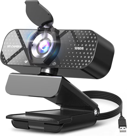 1080P Full HD Webcam with Noise-Canceling Mic, Auto Light Correction, Privacy Cover and Wide Angle Lens, Plug & Play