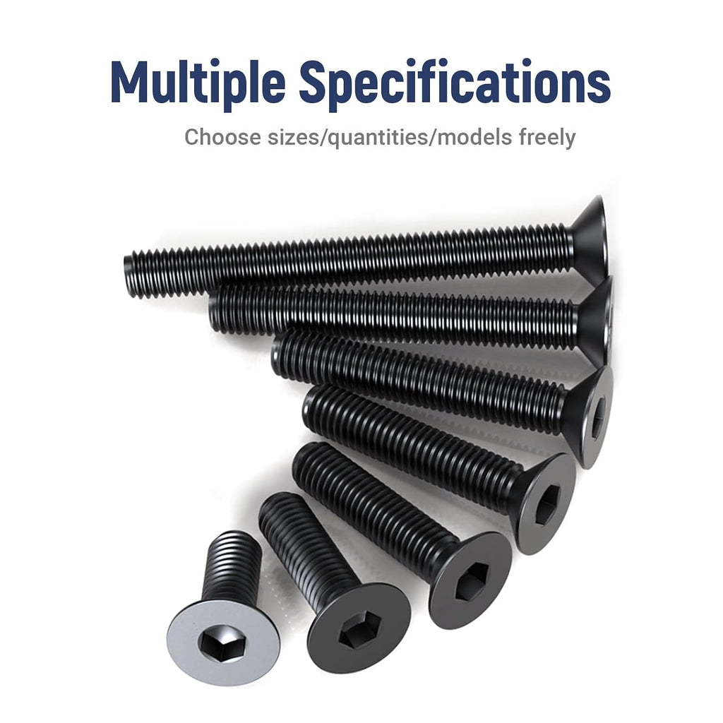 100 Pcs #8-32 x 3/8" Flat Head Socket Cap Machine Screws,Grade 10.9 Alloy Steel Countersunk Bolts,Fully Threaded Allen Hex Drive, Black Oxide Finish