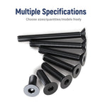 100 Pcs #8-32 x 3/8" Flat Head Socket Cap Machine Screws,Grade 10.9 Alloy Steel Countersunk Bolts,Fully Threaded Allen Hex Drive, Black Oxide Finish
