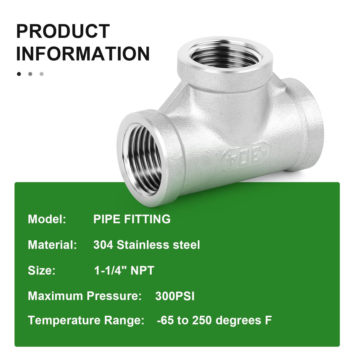 TAISHER 5pcs 304 SS Tee Pipe Fitting, 1-1/4" NPT Female 3 Way Connectors