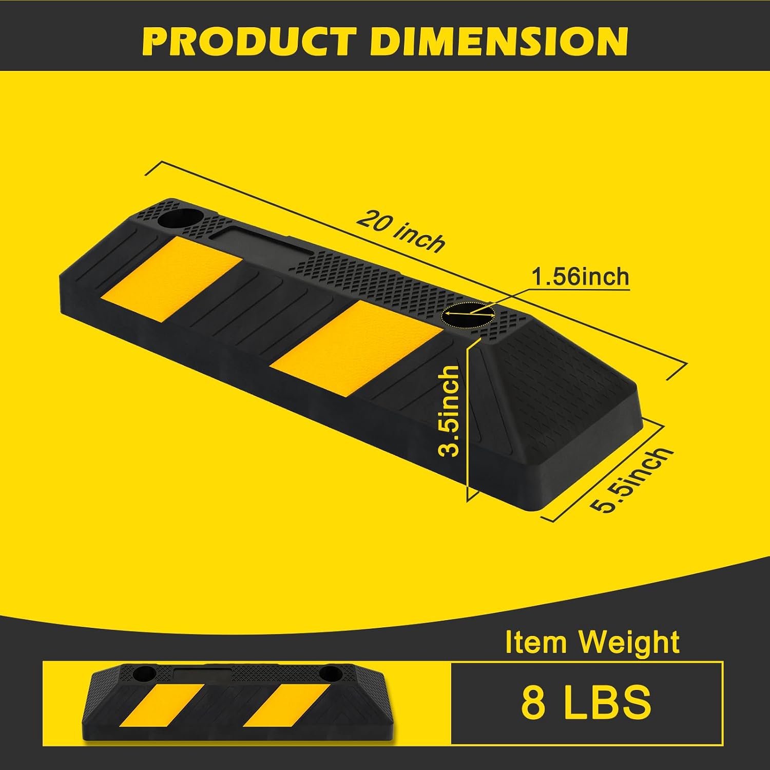 20" Rubber Parking Curb Stop, Car Stopper for Garage Parking, Heavy Duty Parking Wheel Stops for Car, Garage Bumpers