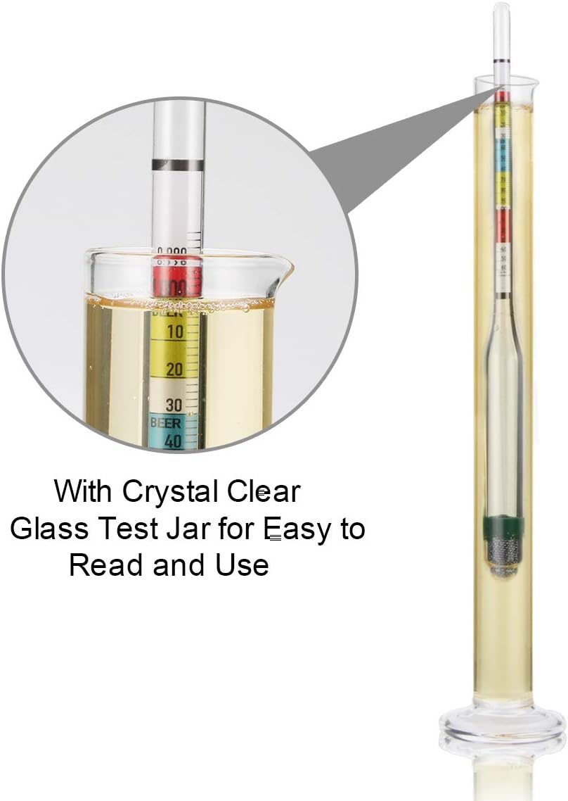 Hydrometer & Glass Test Jar Set, Triple Scale Alcohol Hydrometer with Glass Cylinder for Brew Beer, Wine, Mead and