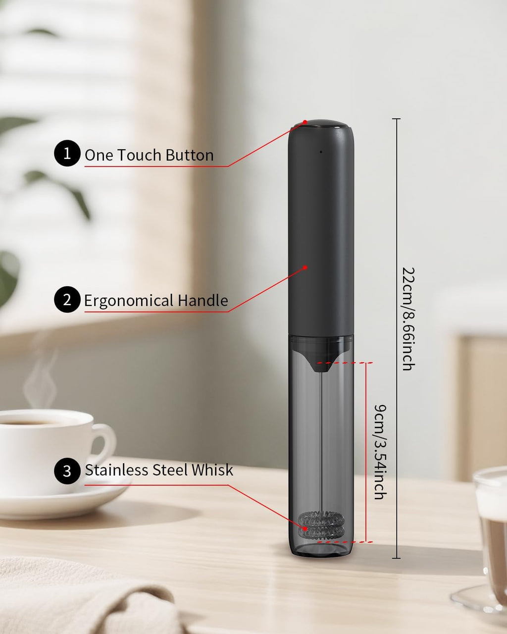 Rechargeable Milk Frother Hanheld, Dual Coil Whisk Head Electric Coffee Frother, Portable Hand Frother Wand Drink