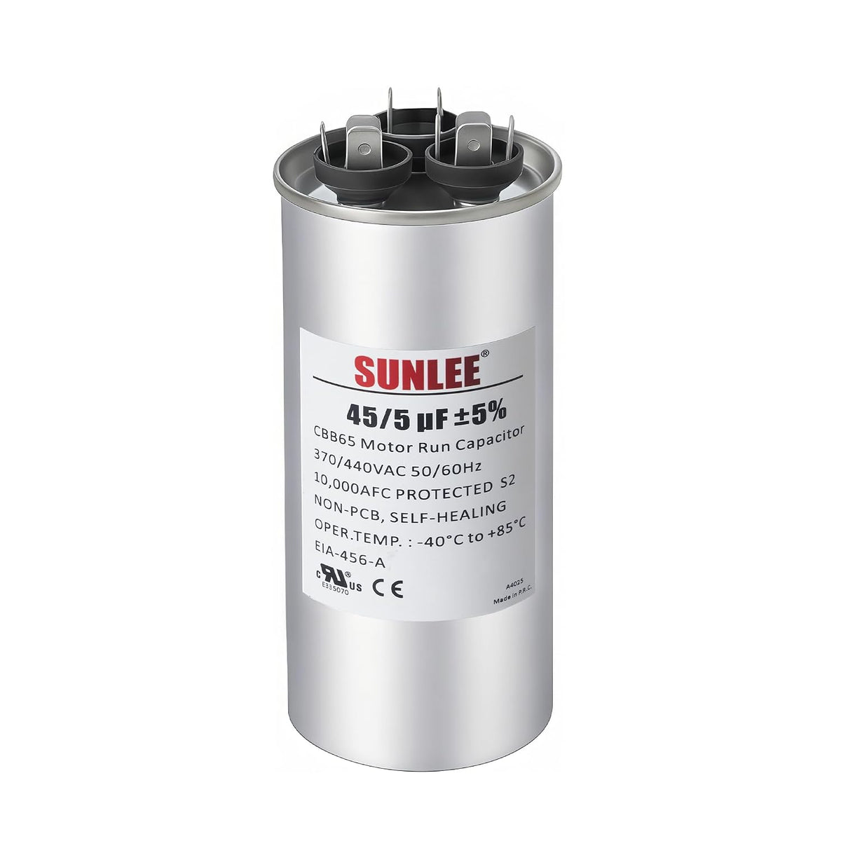 SUNLEE AC Capacitor 45/5 uF 370V / 440V CBB65 Dual Run Round - 45/5 MFD Run Capacitor for HVAC, Air Conditioner Condenser - UL Recognized & 5 Year Warranty