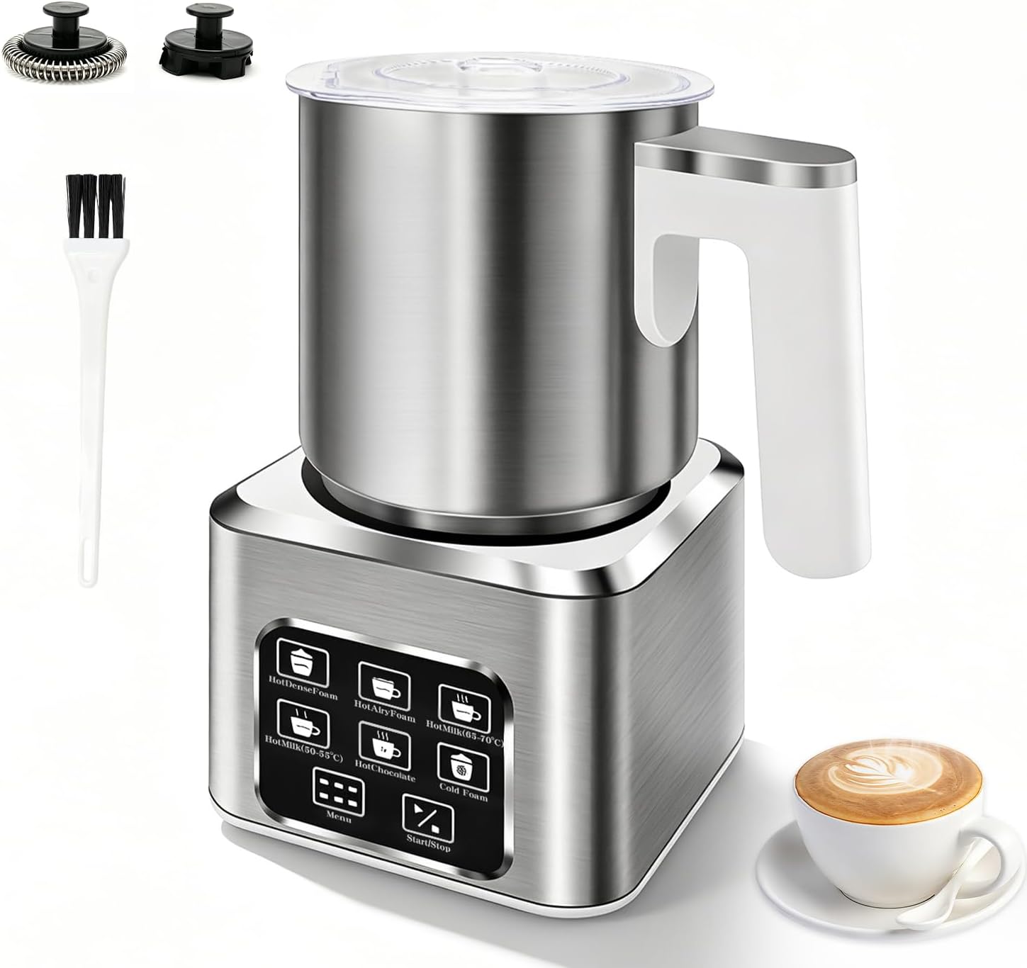6-in-1 Electric Milk Frother and Steamer, Large Capacity & Detachable Electric Milk Frother and Warmer, Automatic Hot