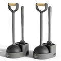 Toilet Brush and Plunger Set, Curved Head Deep Clean, Grey 2 Pack