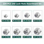 SAE Lock Nuts Assortment Kit, 220PCS Nylon Insert Lock Nut Sets
