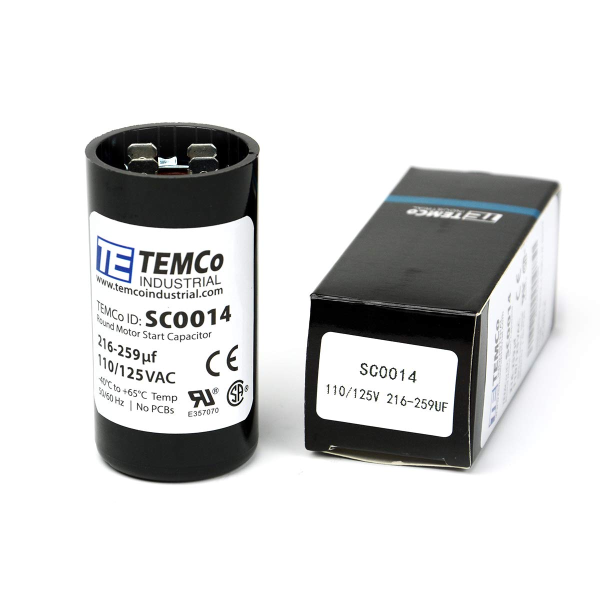 TEMCo 216-259 uF MFD CD60 Start Capacitor 110-125V AC Round | 50/60 Hz Motor Start Capacitor for HVAC, Compressor, Pump
