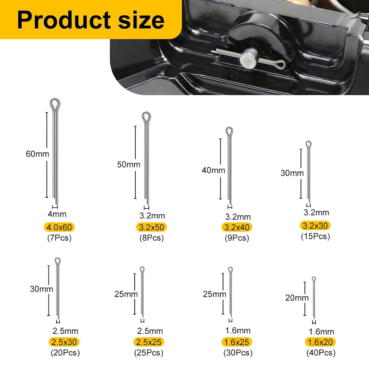 Cotter Pin Assortment Kit 283 Pcs, 304 Stainless Steel 16 Sizes Cotter Pins Hairpin R Clips for Hitch Pin, Hardware