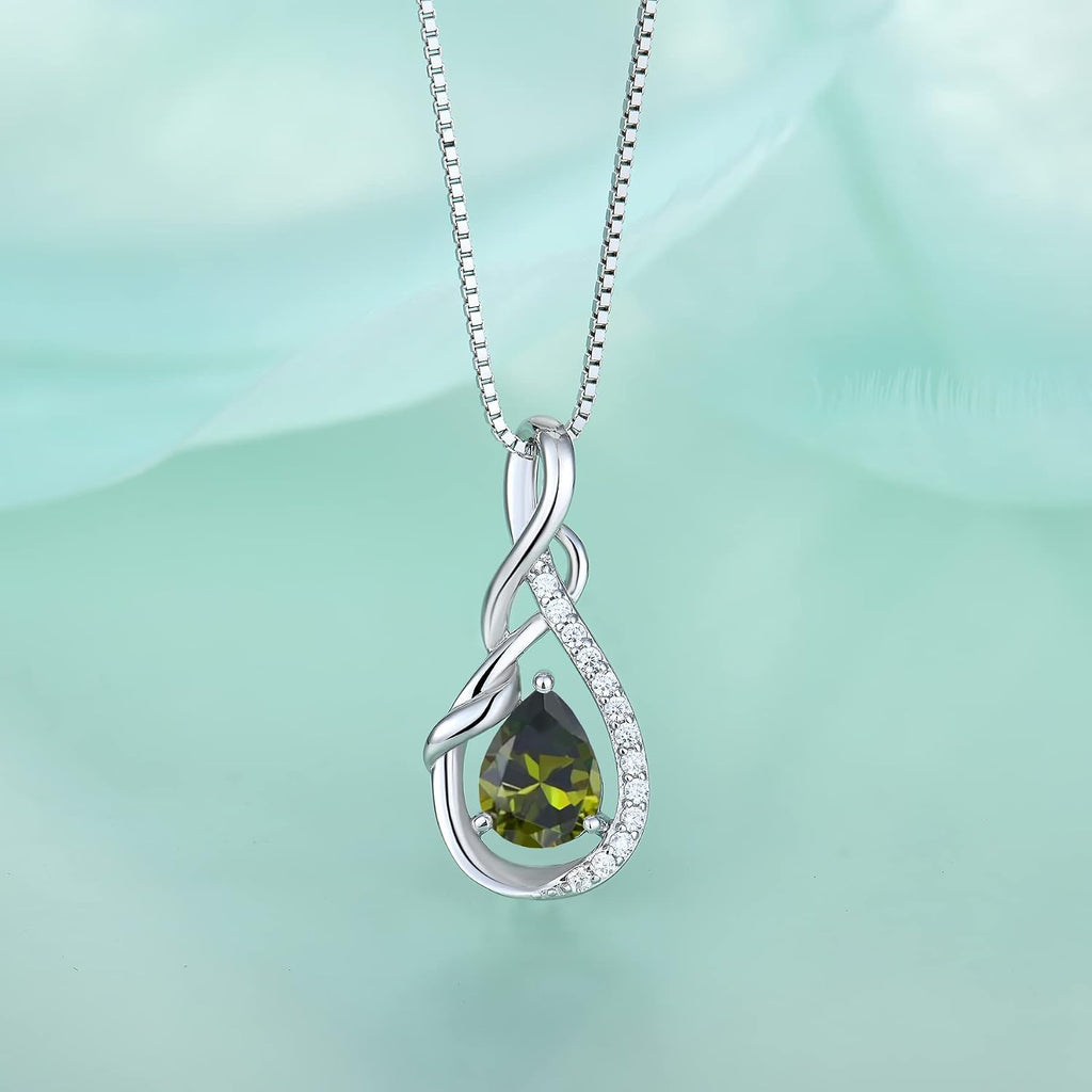 Infinity Teardrop Pendant Necklace for Women 925 Sterling Silver Birthstone Jewelry