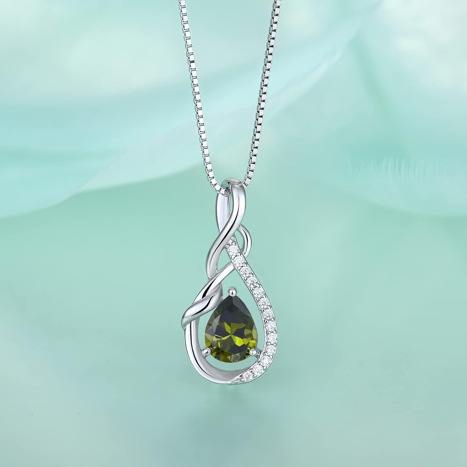 Infinity Teardrop Pendant Necklace for Women 925 Sterling Silver Birthstone Jewelry
