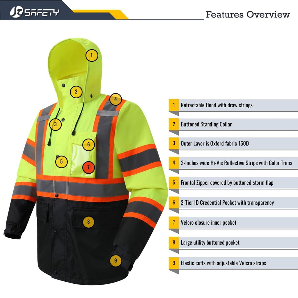 Hi Vis Rain Jacket for Men Women Class 3 Rain Gear YBlack 3XL