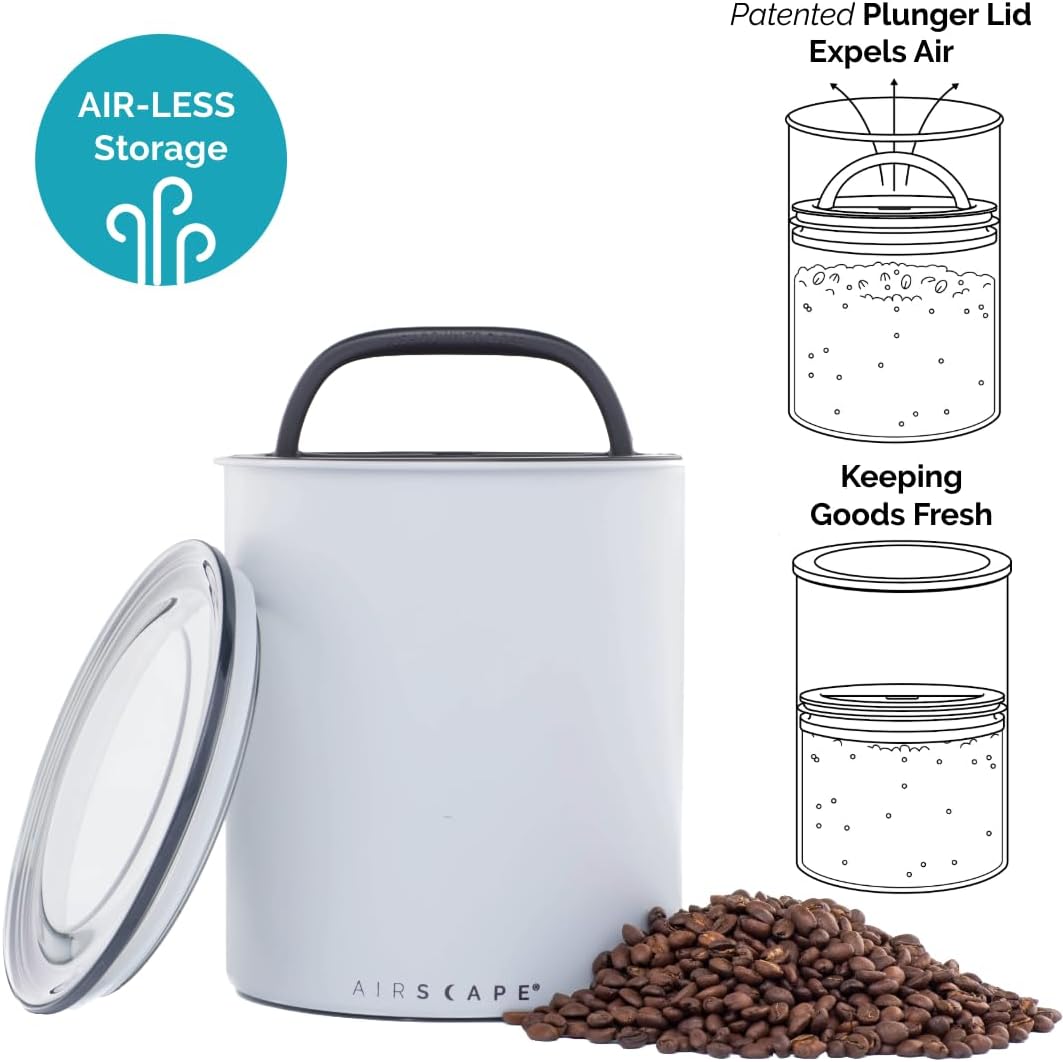 by Planetary Design | 2.2 lbs Coffee Storage | Matte Gray | Plunger Lid Removes Excess Oxygen - Don't Buy airtight
