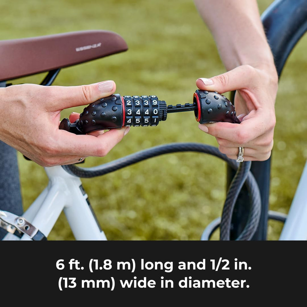 Bike Cable Lock 6 ' x 1/2" Long Length, Resettable Combination Lock with Black Vinyl Coating, 8122D