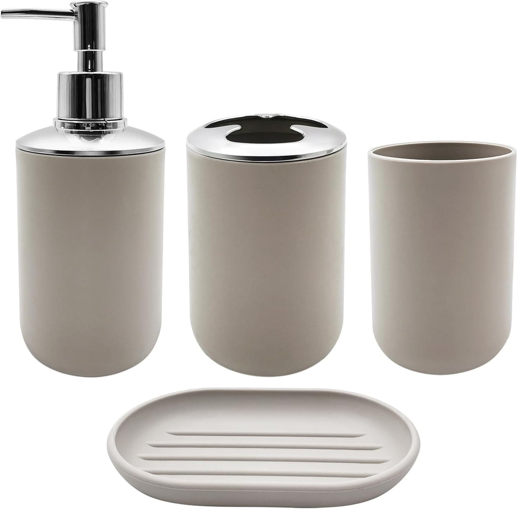 Bathroom Accessory Set, 4 pcs Shatter-Resistant Resin Bathroom Accessories Set Include Lotion Soap Dispenser