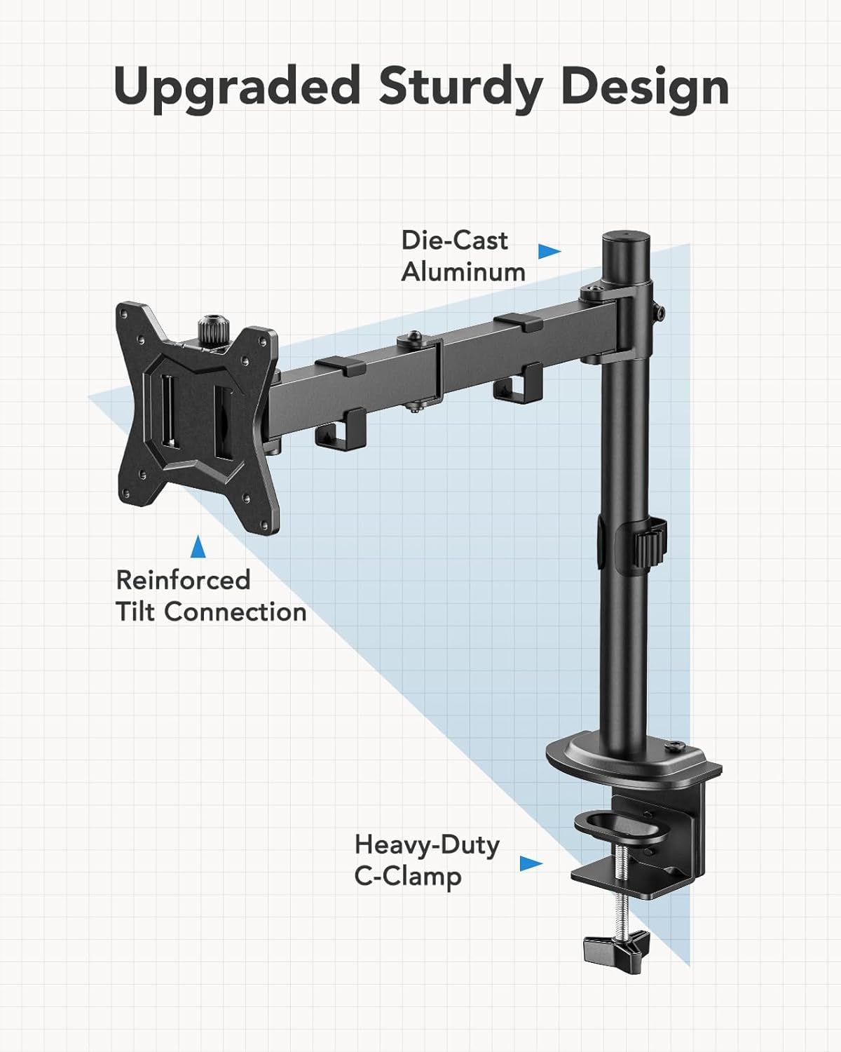 Single Monitor Mount, Monitor Arm for 13”-32” Monitors up to 17.6 lbs, Adjustable Stand with 16” Max Height, Desk