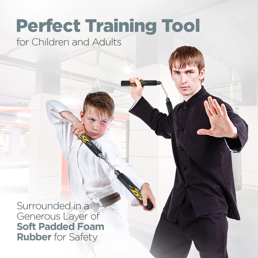 Nunchucks - Pack of 2 with Storage Bag Safe Foam Rubber & Steel Chain Training Nunchakus for Kids or Adults Beginners