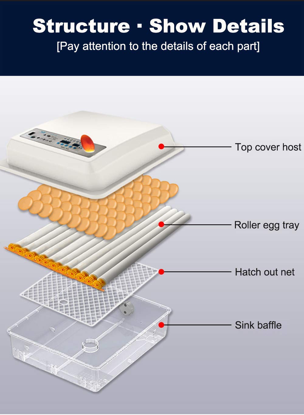Automatic Egg Incubator 150~180 Egg Incubator Digital Automatic Hatcher with Egg Turning for Chickens Ducks Goose Birds