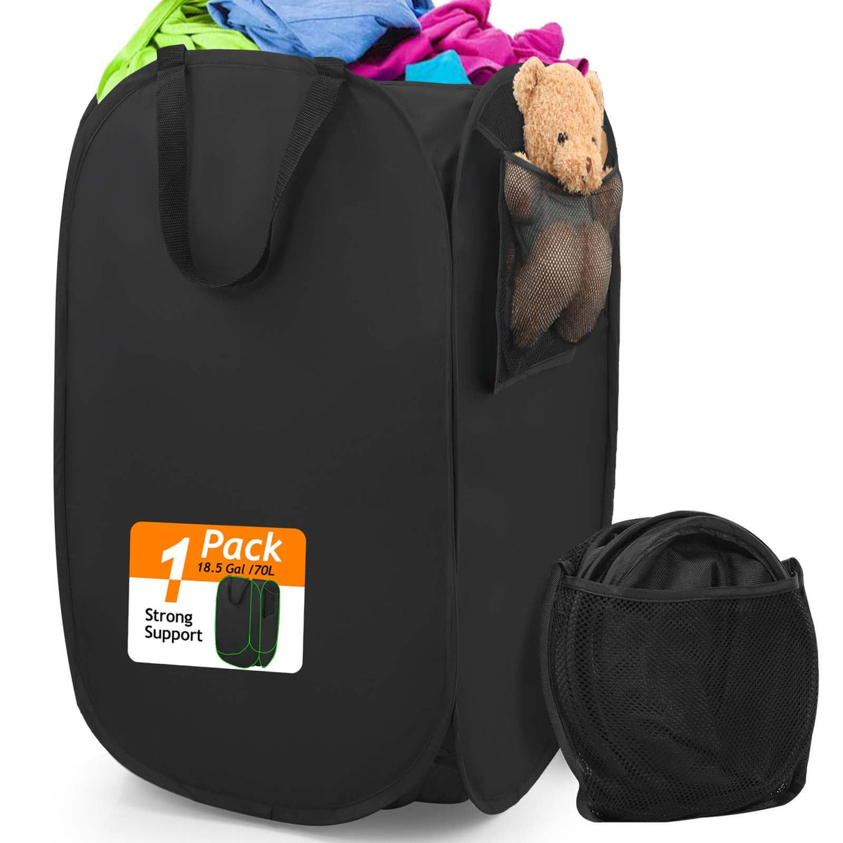 Upgraded Polyester Pop-up Laundry Hamper, 70L (18.5 Gal) Laundry Basket with Durable Handles, Solid Bottom, High