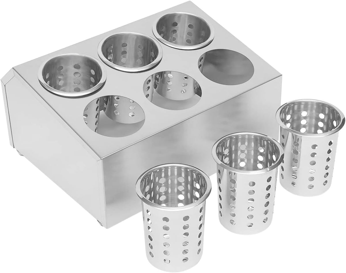 6‑Compartment Stainless Steel Commercial Silverware Holder
