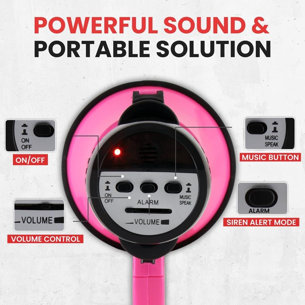 Portable Megaphone Speaker Siren Bullhorn - Compact, Battery Operated, 30W Power, Microphone, 2 Modes, PA Sound, 1200