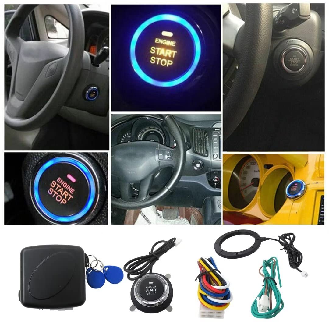 BLUE ELF Universal Car Ignition Switch 12V RFID Engine Start Push Button Keyless Entry Starter Kit, US Quick Shipping