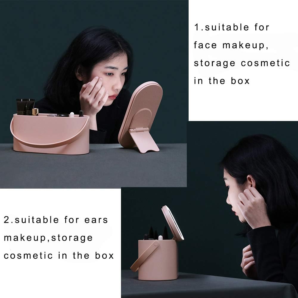 LED Mirror Makeup Organizer Box, Portable Travel Cosmetic & Jewelry Case
